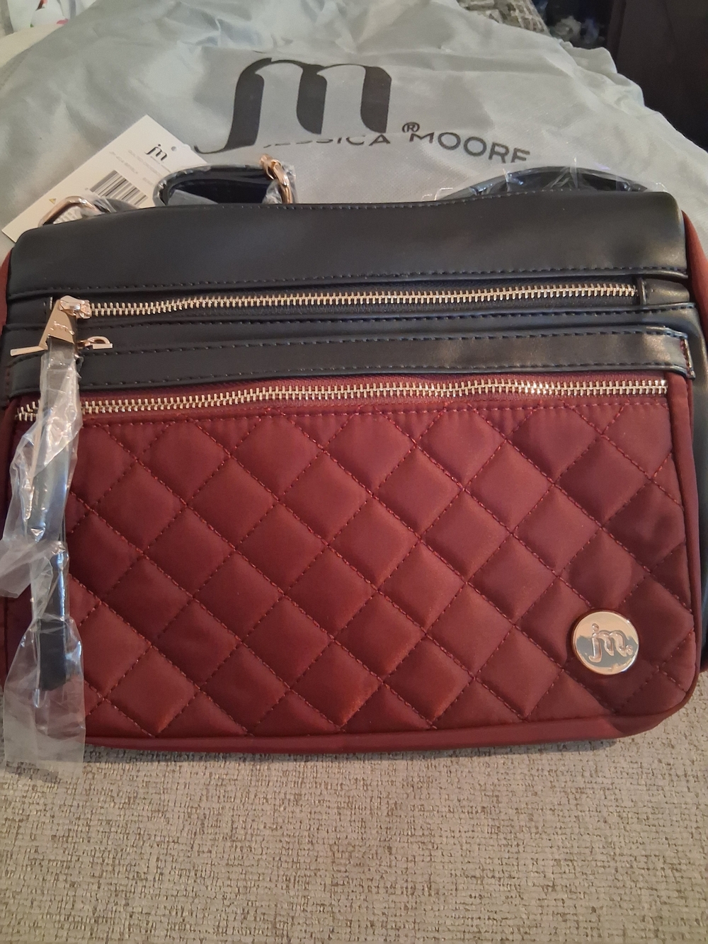 NEW Jessica Moore Quilted Crossbody Bag in Burgundy and Black